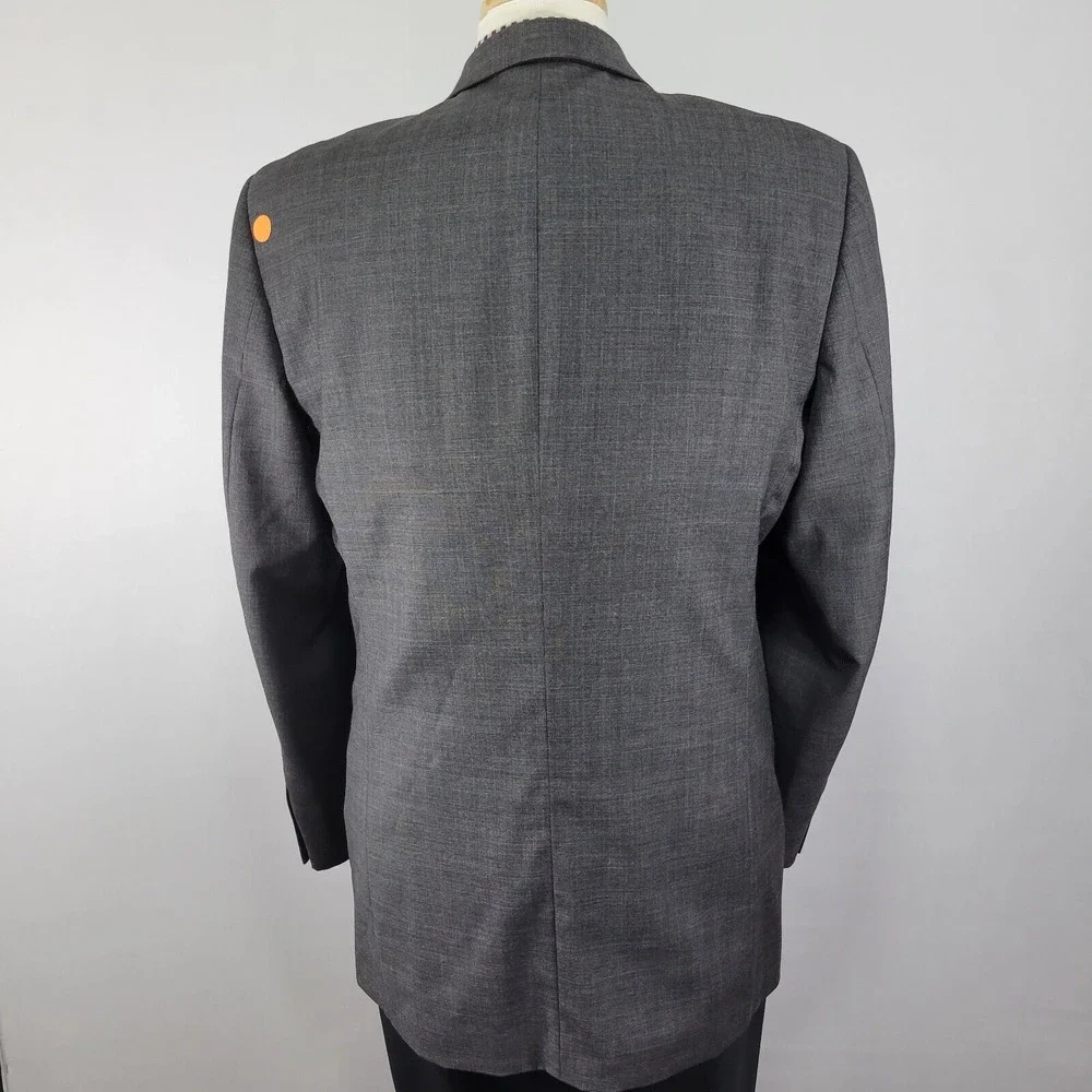 Alfani Men's Sport Coat Blazer Three Button‎ Charcoal Gray Plaid Wool Size 40L